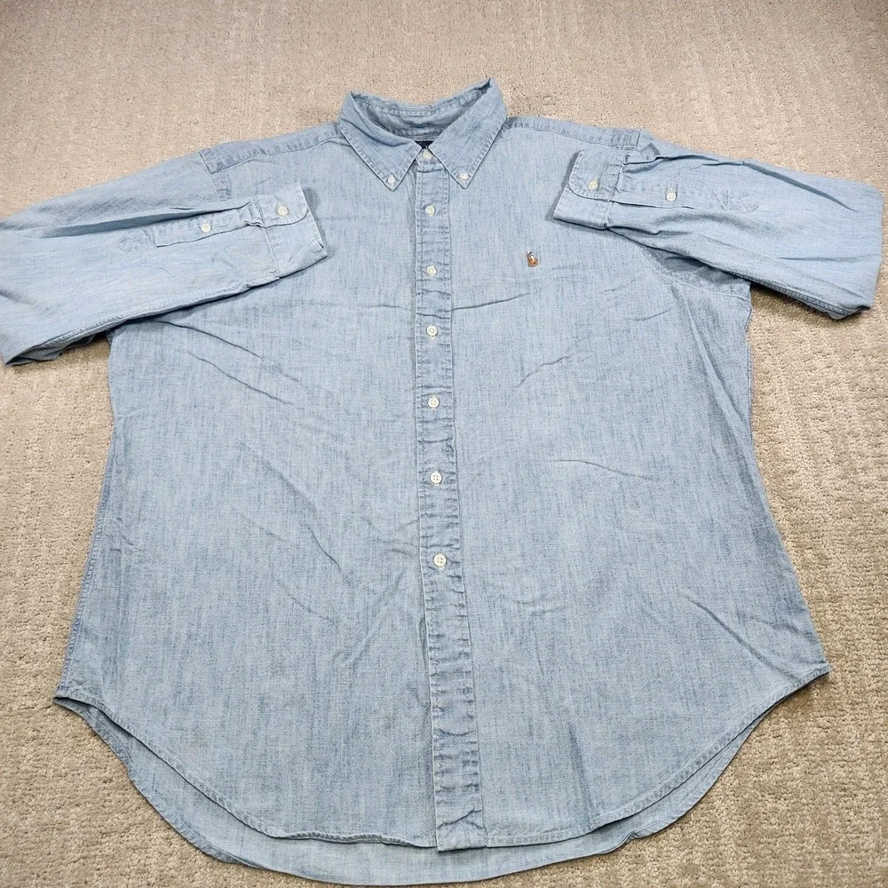 Vintage Polo Ralph Lauren Chambray Shirt Men XL Classic Fit Lightweight Denim - Picture 2 of 10